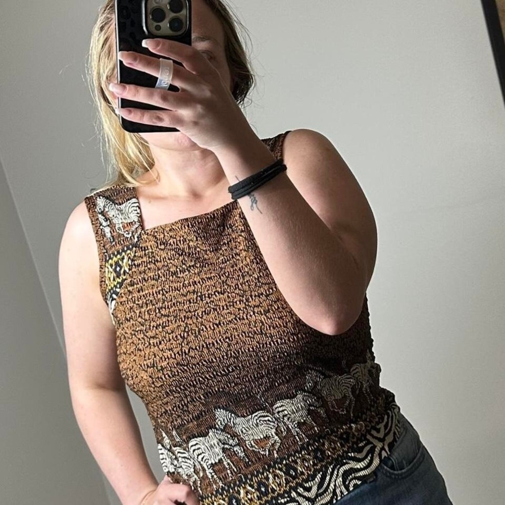 Vintage Zebra Tribal Smocked‎ Cropped Tank